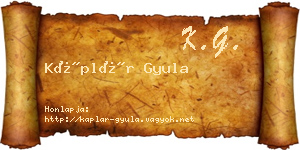 Káplár Gyula névjegykártya